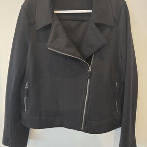 Max Studio Black Asymmetrical Zip Bomber Jacket
